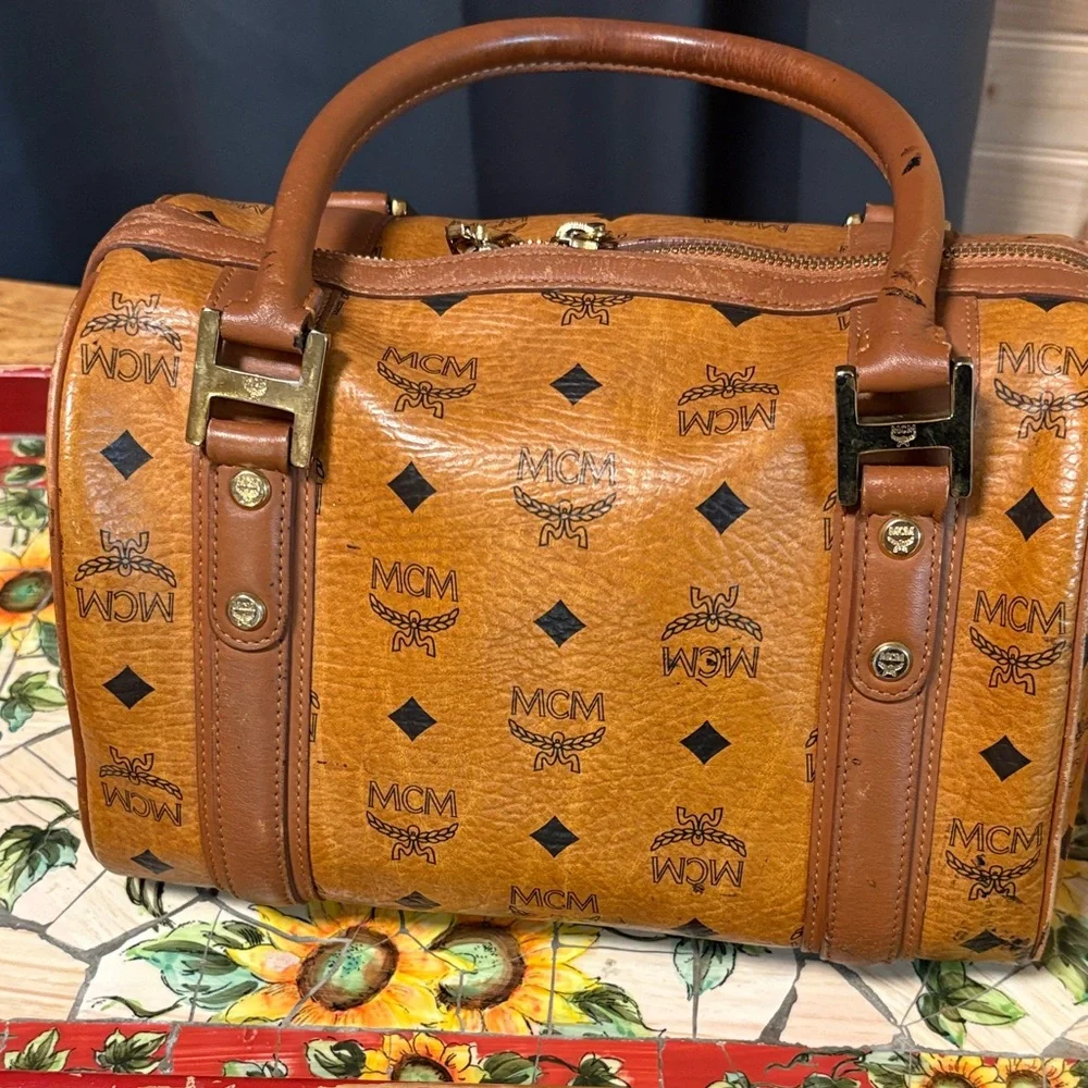 MCM Cognac Leather Satchel with Gold Accents - Picture 2 of 16